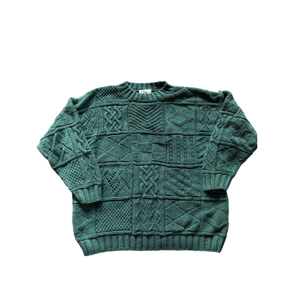 Vintage Express Compagnie Intl Green Cable Knit Sweater Mens Large 90s